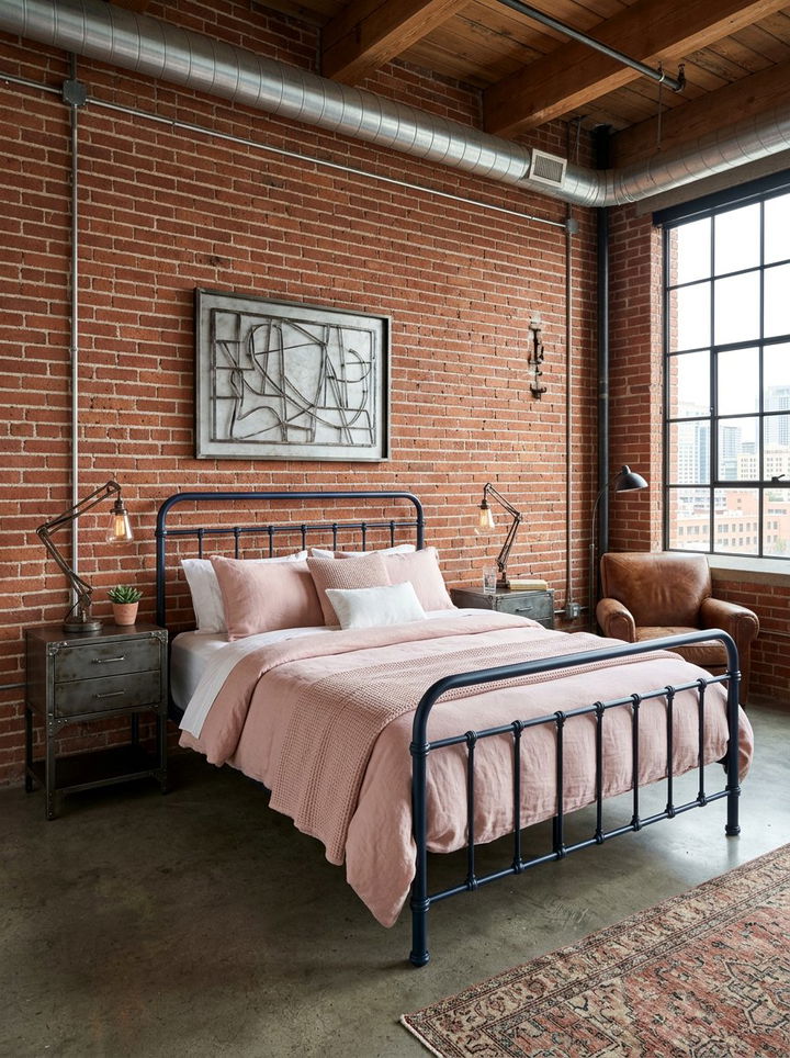 Industrial Navy Pink Elements - 30 navy and blush bedroom ideas