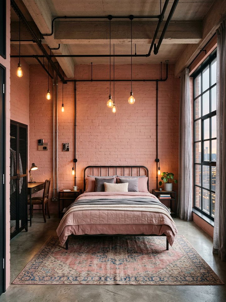 Industrial Pink Bedroom - 30 bedroom dusty pink walls