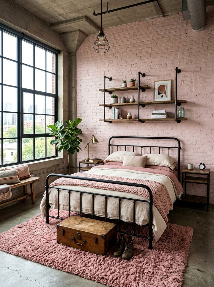 Industrial Pink Brick Bedroom - 30 pastel pink bedroom ideas