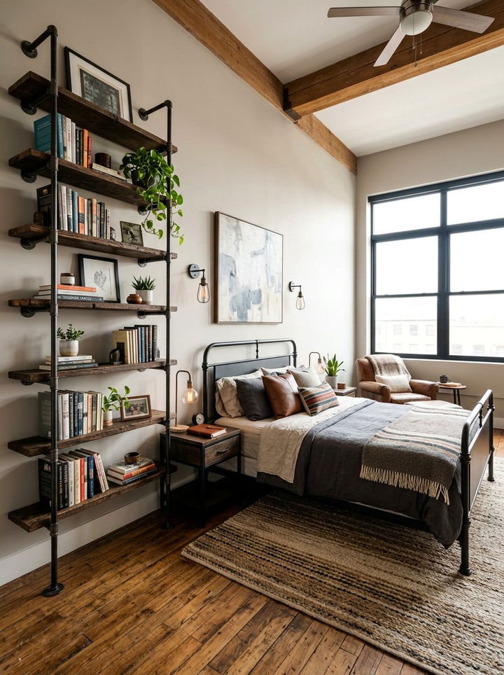 Industrial Pipe Bookshelf - 30 bedroom conversation starter ideas
