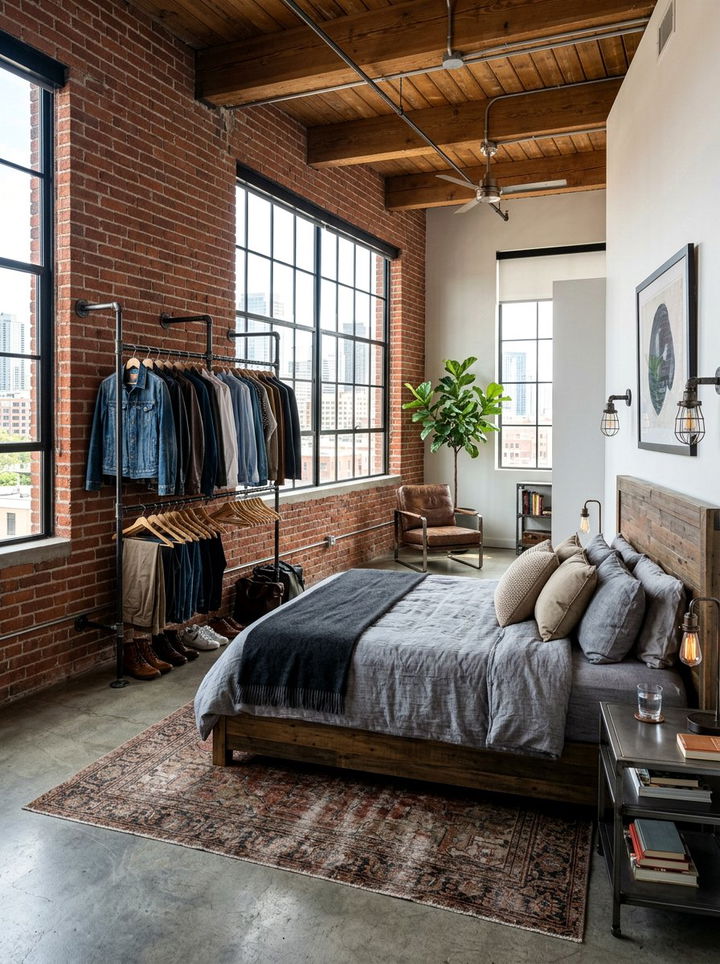 Industrial Pipe Clothing Rack - 30 DIY bedroom decor ideas