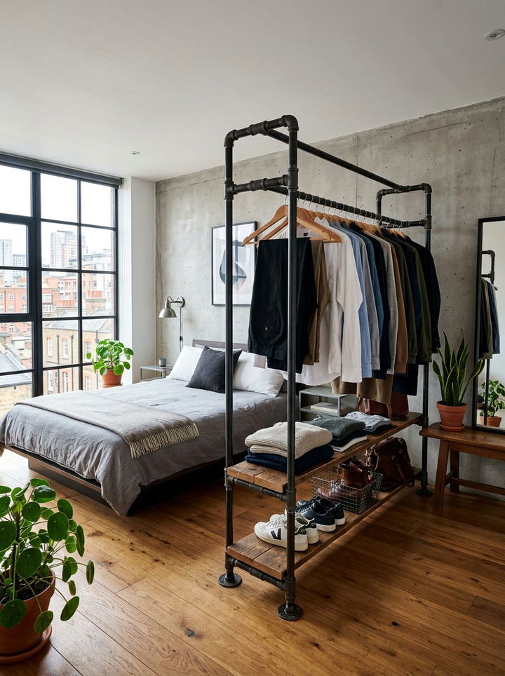 Industrial Pipe Clothing Rack - 30 bedroom closet dividers