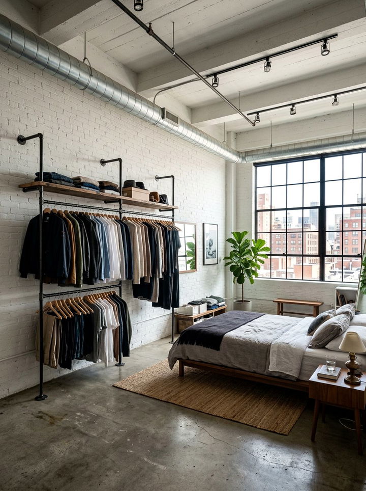 Industrial Pipe Rack - 30 metal accent bedroom ideas