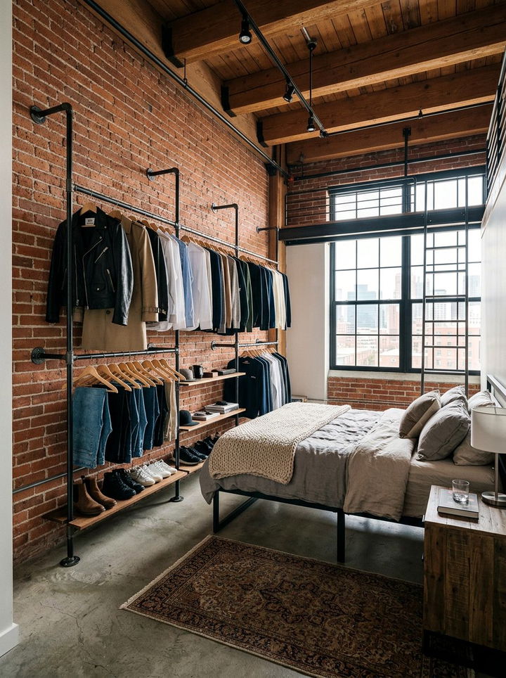 Industrial Pipe Rack - 30 bedroom hanging storage ideas