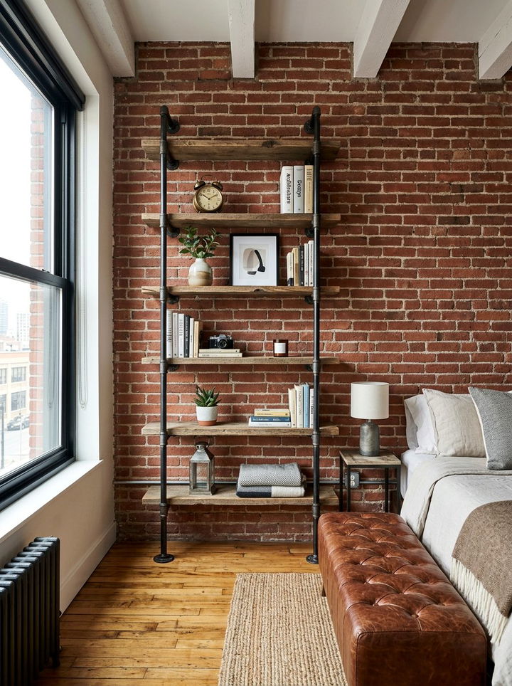 Industrial Pipe Shelf - 30 bedroom corner shelving ideas