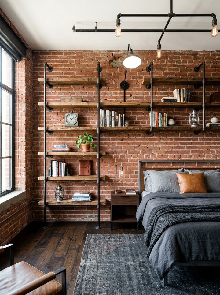 Industrial Pipe Shelving - 30 bedroom wall shelving ideas
