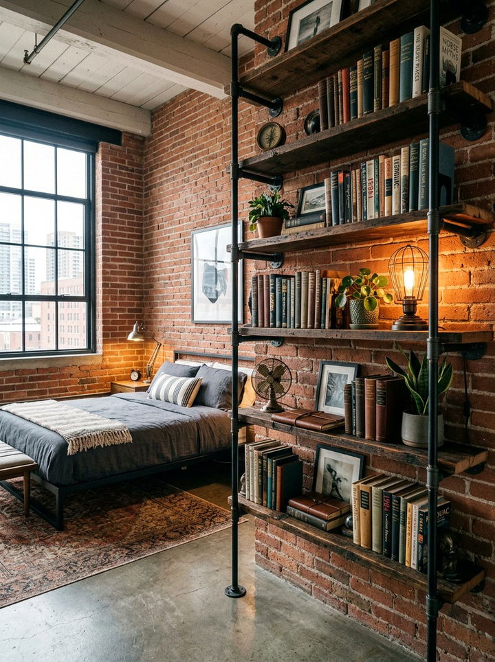 Industrial Pipe Shelving Bedroom - 30 bedroom wall storage ideas