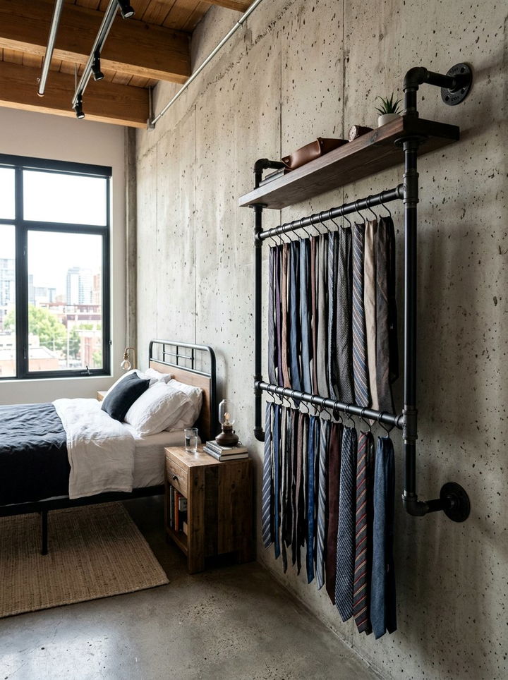 Industrial Pipe Tie Rack - 30 bedroom tie storage ideas