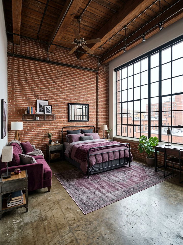 Industrial Plum Loft - 30 plum bedroom ideas
