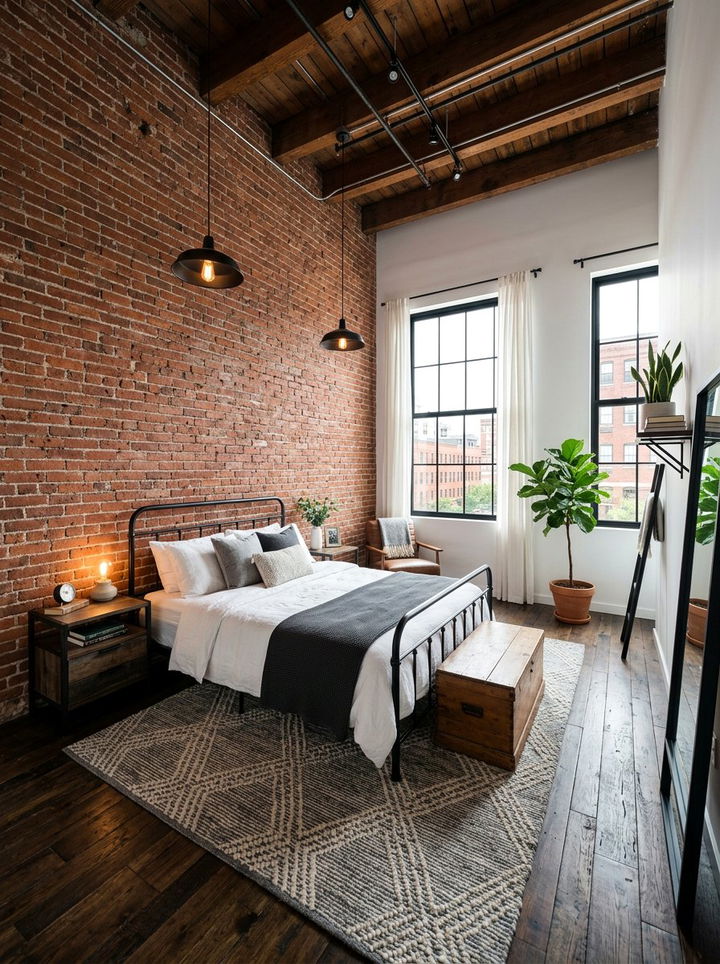 Industrial Red Brick White Bedroom - 30 red and white bedroom ideas