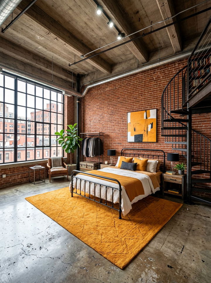Industrial Saffron Loft Bedroom - 30 saffron bedroom ideas