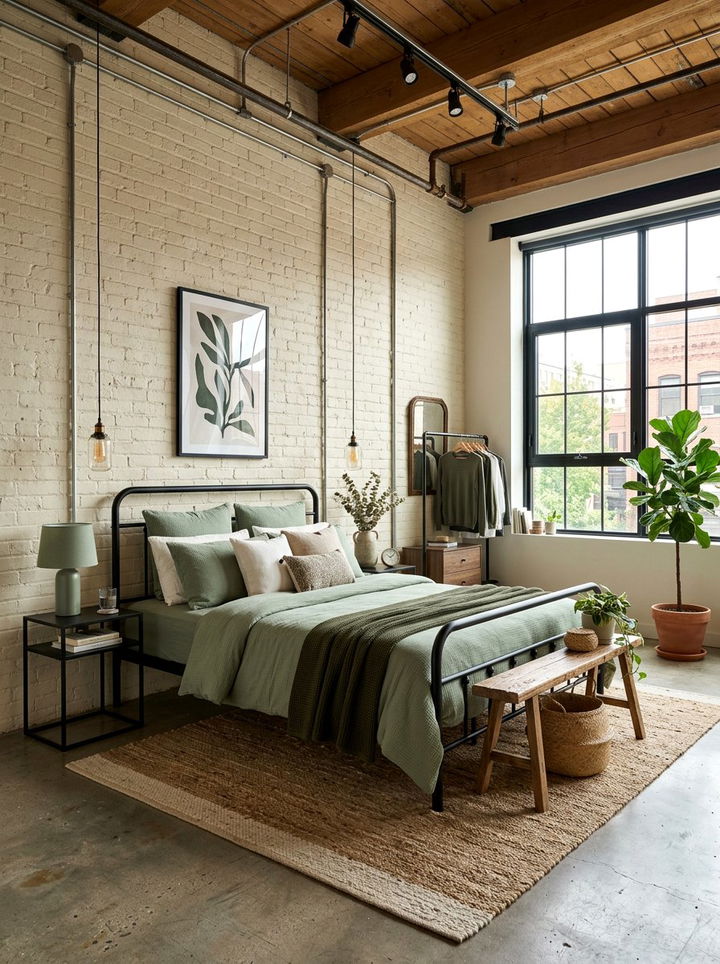 Industrial Sage Bedroom - 30 sage green and cream bedroom ideas
