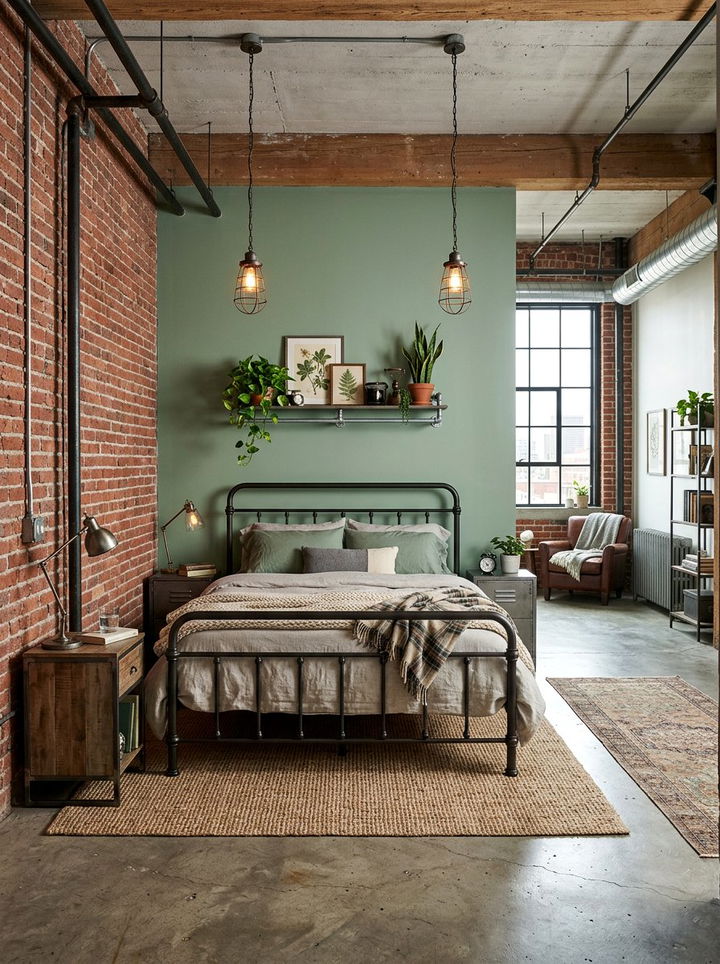 Industrial Sage Green Bedroom - 30 sage green accent wall bedroom