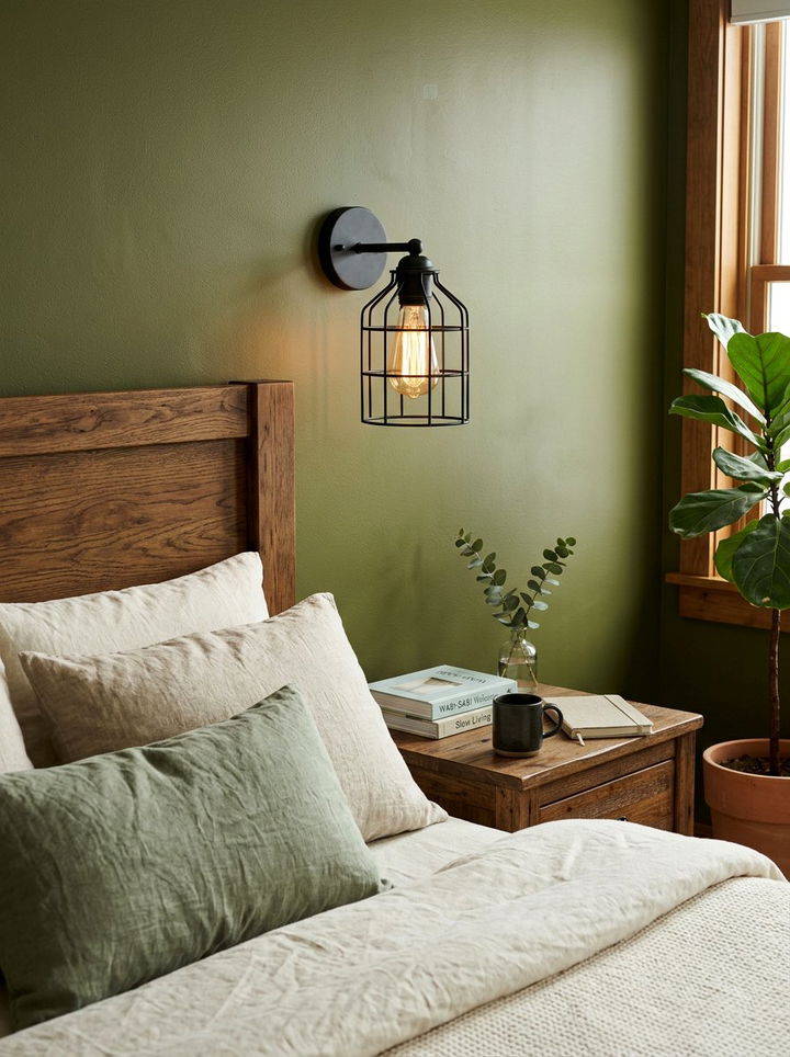 Industrial Sconce Light Green Wall - 30 industrial green bedroom ideas