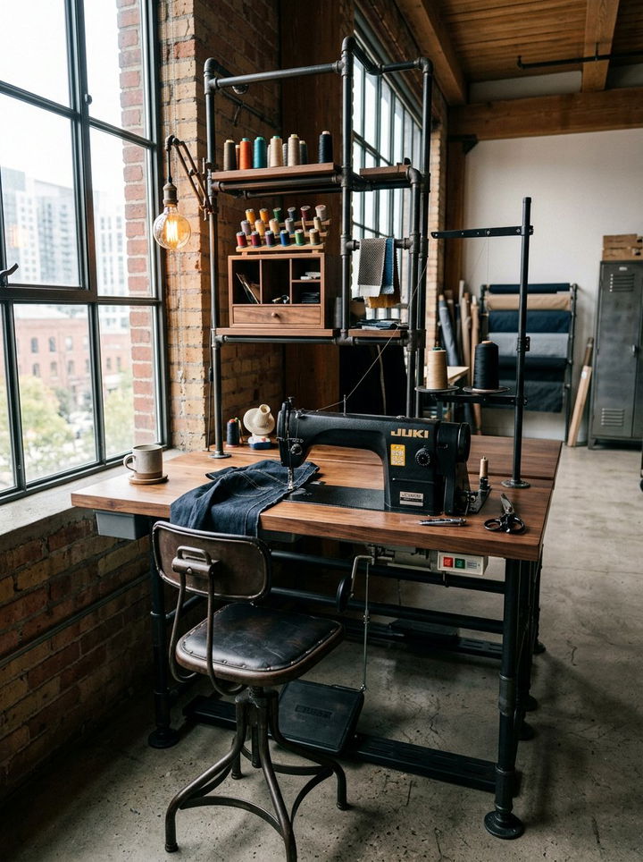 Industrial Sewing Station - 30 bedroom sewing nook ideas
