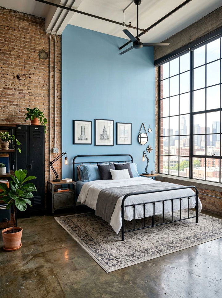 Industrial Sky Blue Bedroom - 30 sky blue bedroom ideas