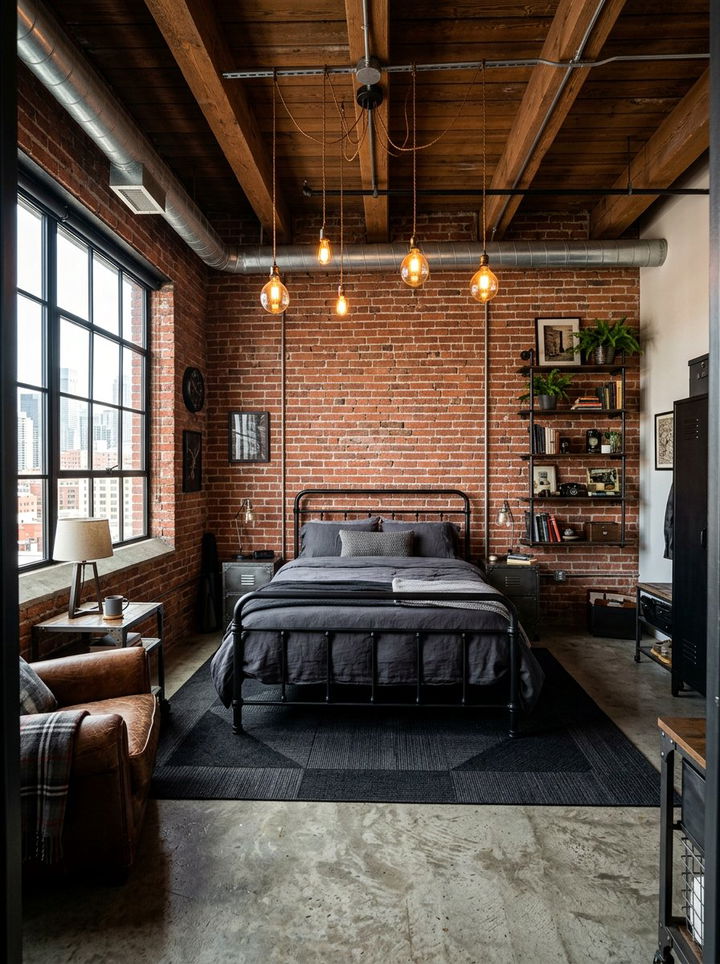 Industrial Style Black Bedroom - 30 black bedroom design ideas