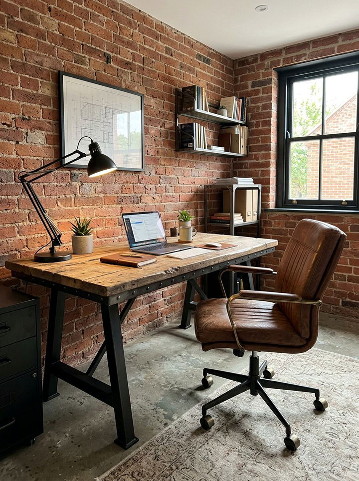 Industrial Style Desk - 30 bedroom office combo ideas