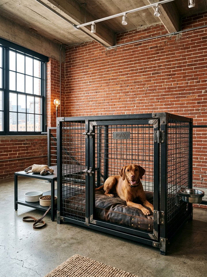 Industrial Style Dog Kennel - 30 dog bedroom ideas