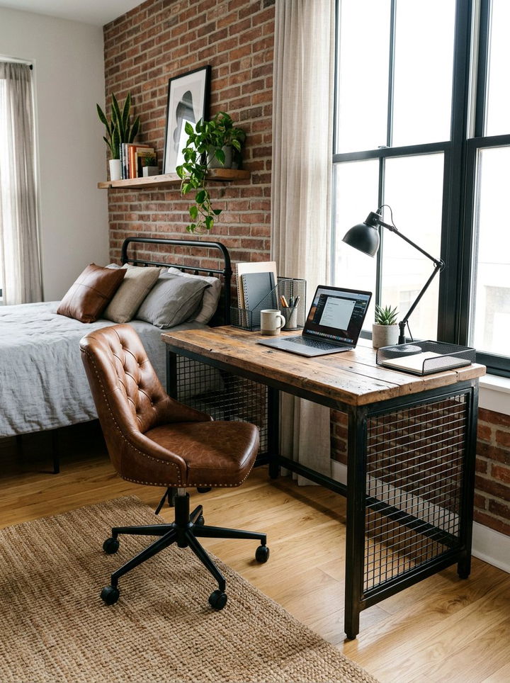 Industrial Style Metal Desk - 30 bedroom craft corner ideas
