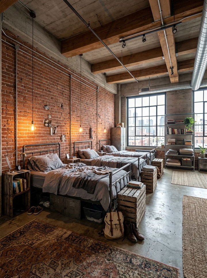 Industrial Style Shared Bedroom - 30 boy and girl shared bedroom ideas