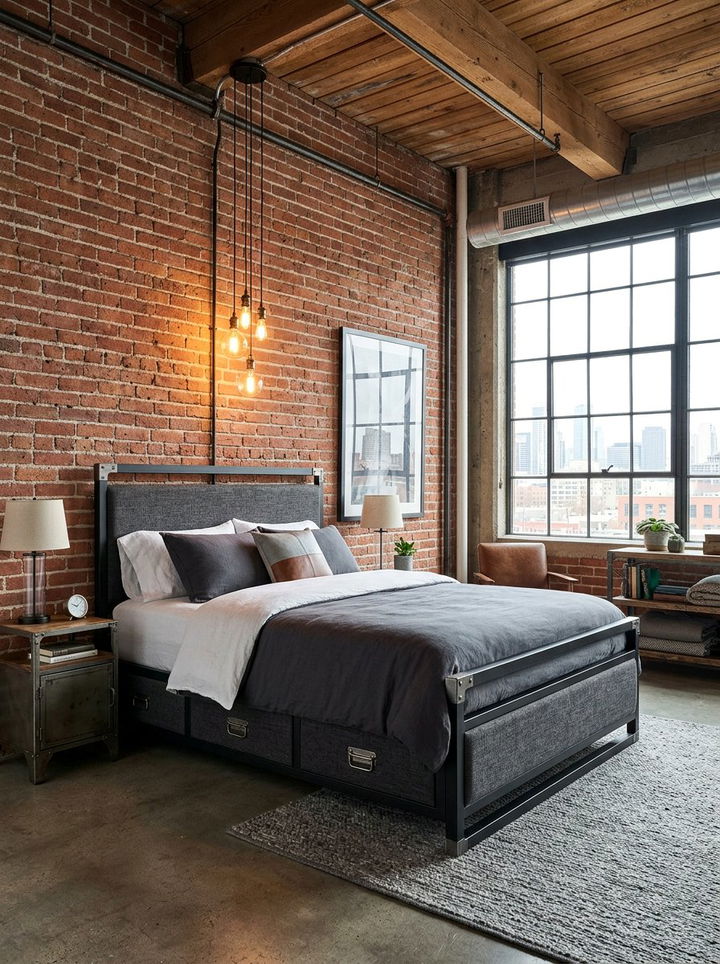 Industrial Style Storage Bed - 30 bedroom ottoman bed ideas