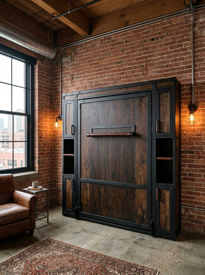 Industrial Style Wall Bed - 30 bedroom wall bed ideas