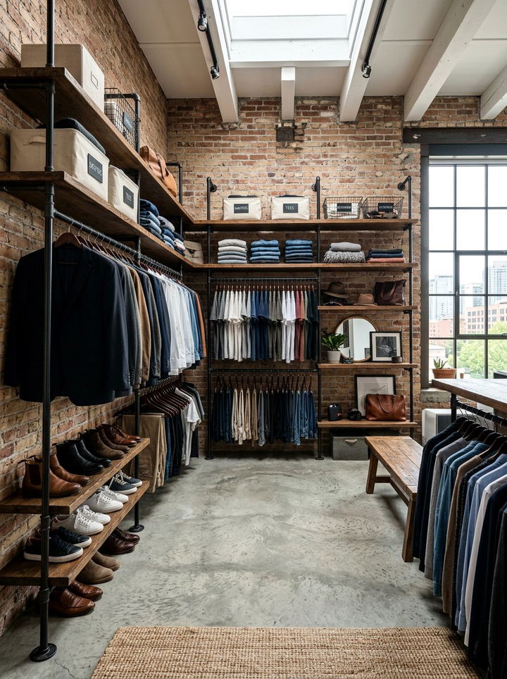 Industrial Walk In Closet Pipe Shelving - 30 bedroom walk-in closets