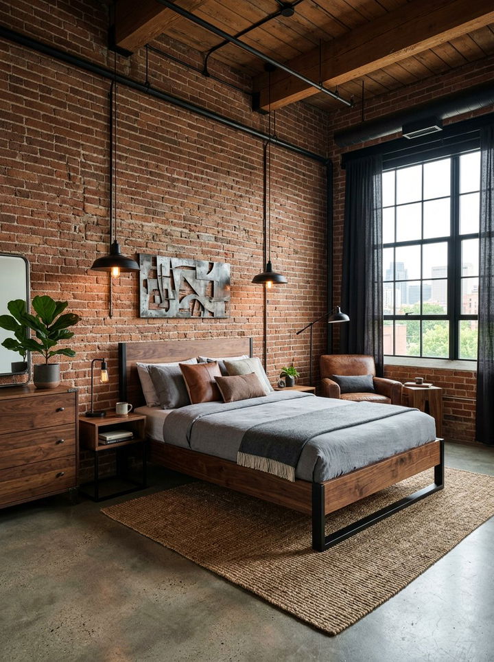 Industrial Walnut Bedroom - 30 walnut tone bedroom ideas