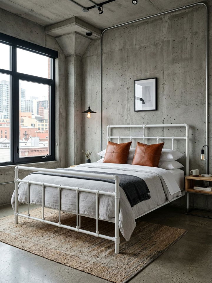 Industrial White Metal Bed - 30 bedroom white furniture ideas