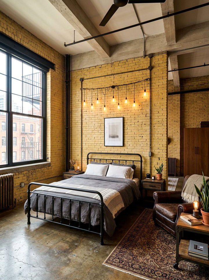 Industrial Yellow Brick Bedroom Walls - 30 bedroom yellow walls