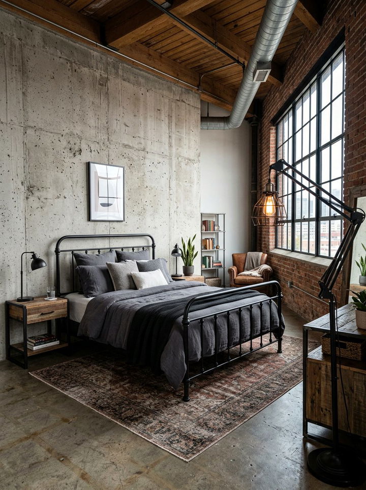 Industrial bedroom with metal accents - 30 apartment bedroom ideas