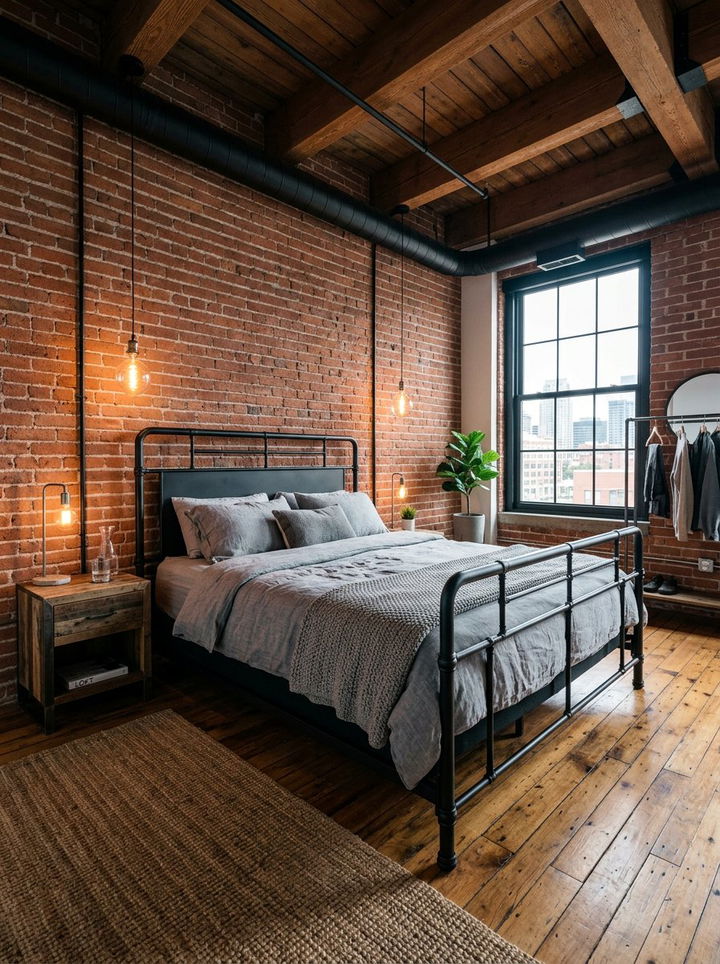 Industrial black metal bed frame - 30 moody bedroom ideas