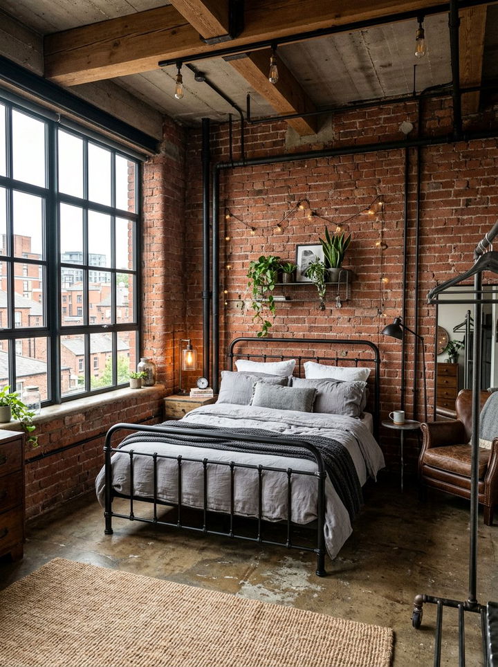 Industrial brick wall feature - 30 bespoke bedroom ideas