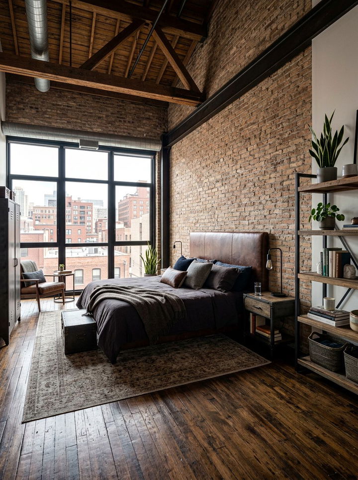 Industrial brown loft - 30 brown bedroom ideas