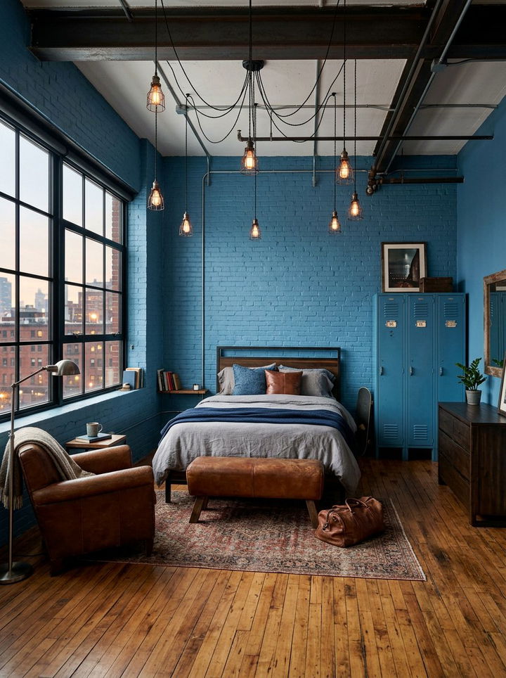 Industrial cerulean blue bedroom - 30 cerulean bedroom ideas