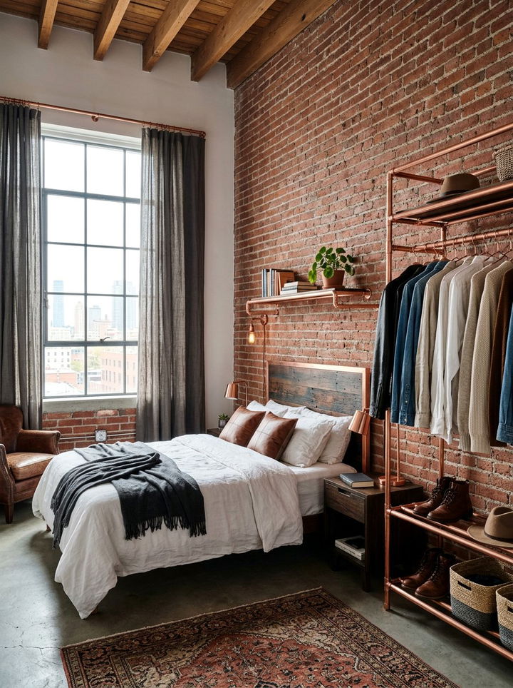 Industrial copper piping decor - 30 copper accent bedroom ideas
