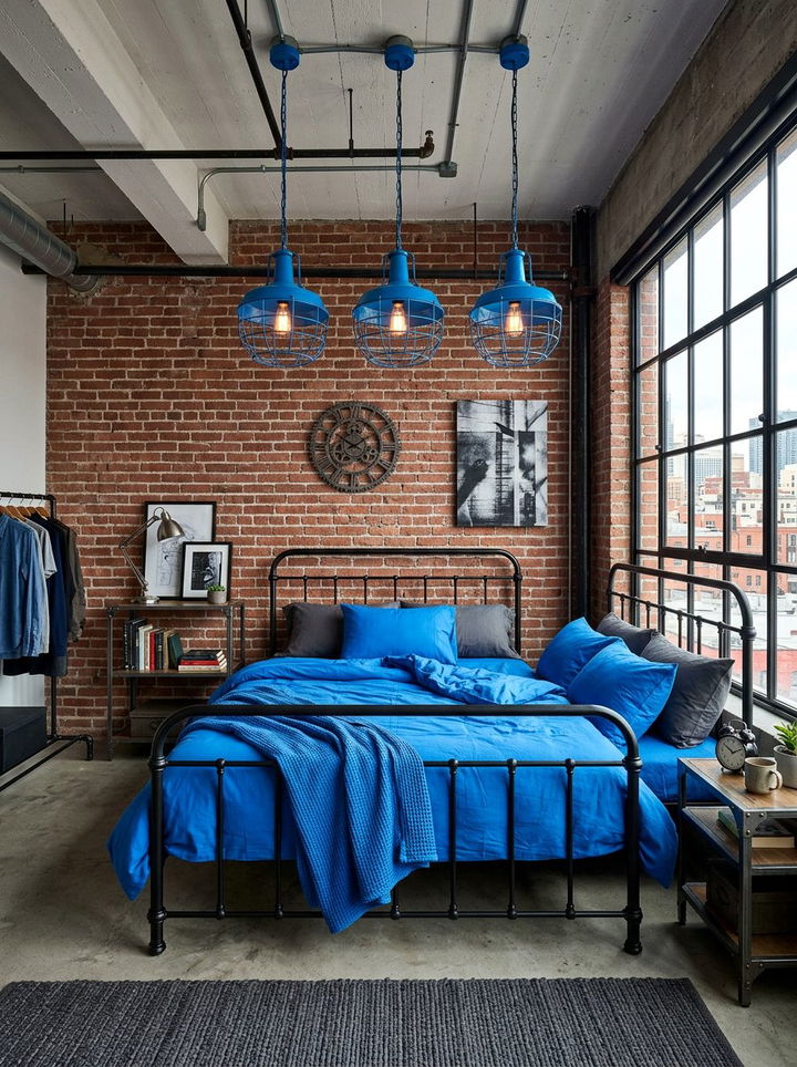 Industrial electric blue bedroom - 30 electric blue bedroom ideas
