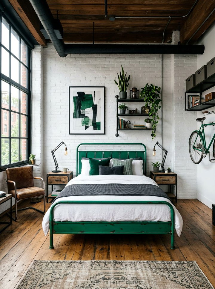 Industrial emerald and white bedroom - 30 emerald and white bedroom ideas