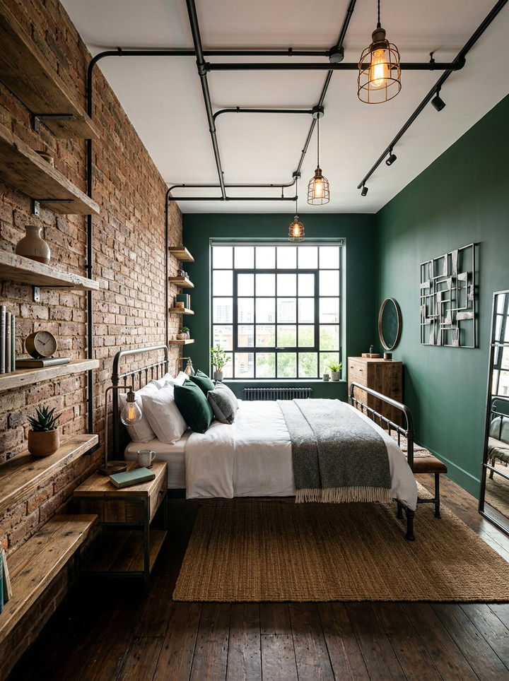Industrial forest green bedroom look - 30 forest green accent wall bedroom
