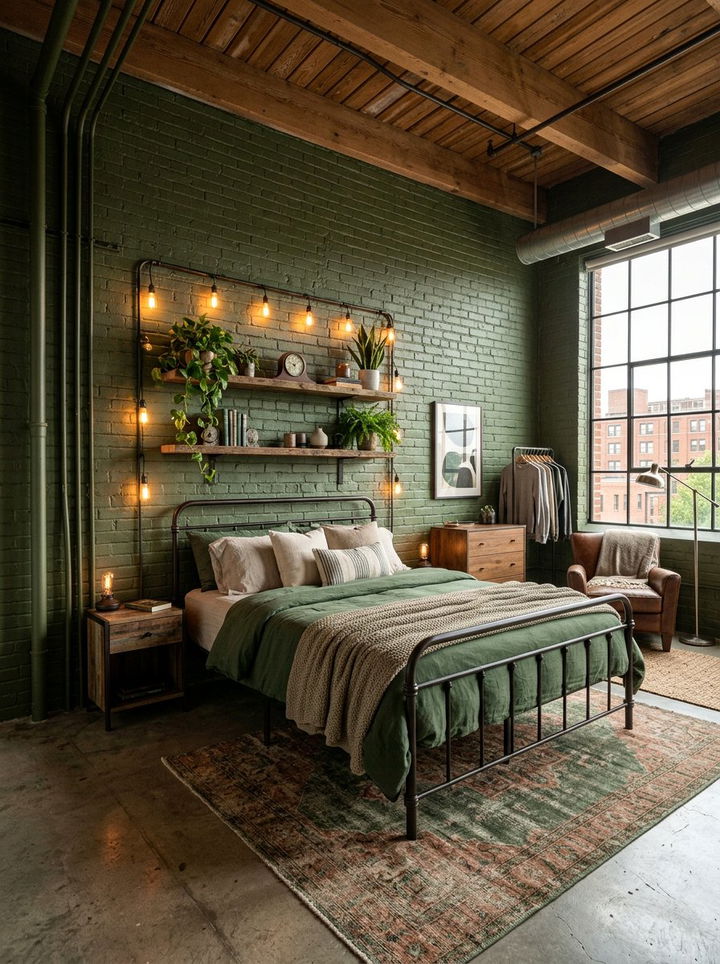 Industrial green bedroom - 30 contemporary green bedroom ideas