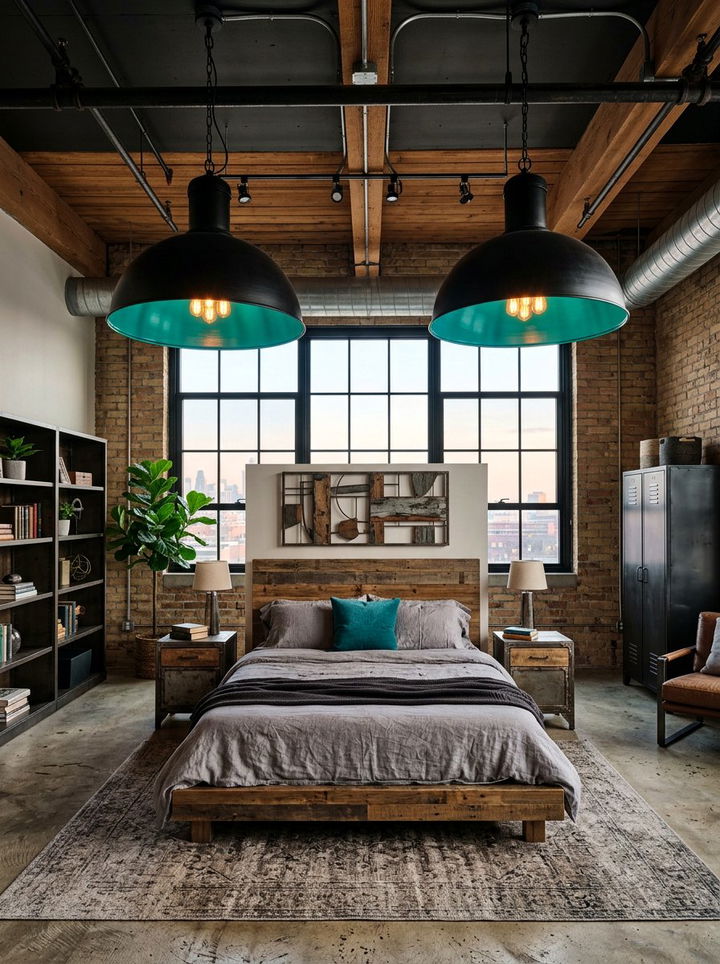 Industrial lighting teal bedroom - 30 industrial teal bedroom ideas