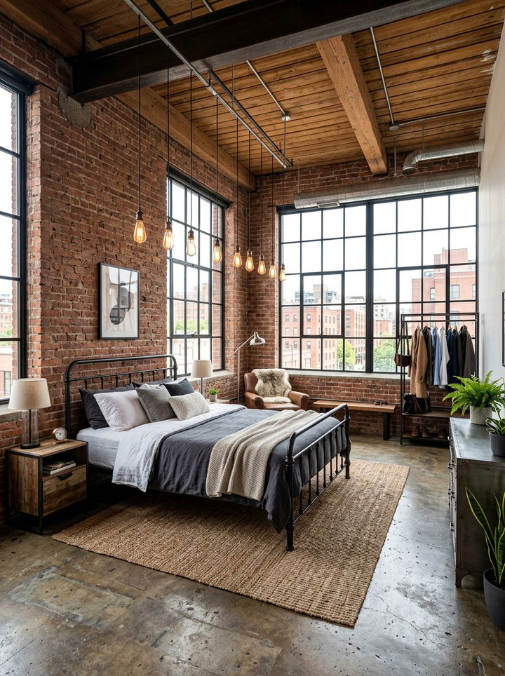 Industrial loft bedroom - 30 historic home bedroom ideas