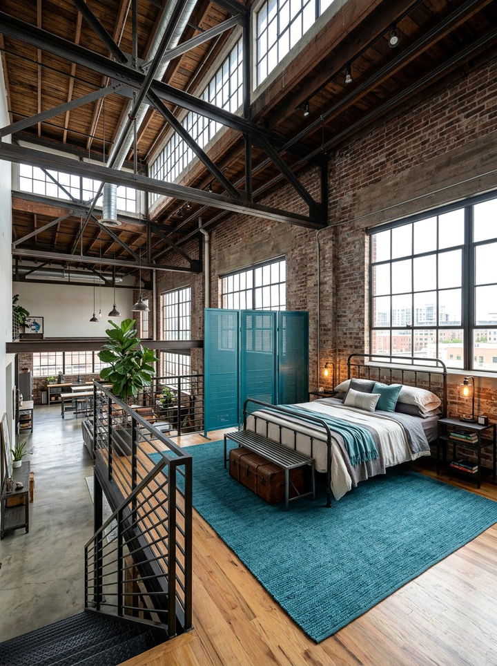 Industrial loft teal bedroom - 30 industrial teal bedroom ideas