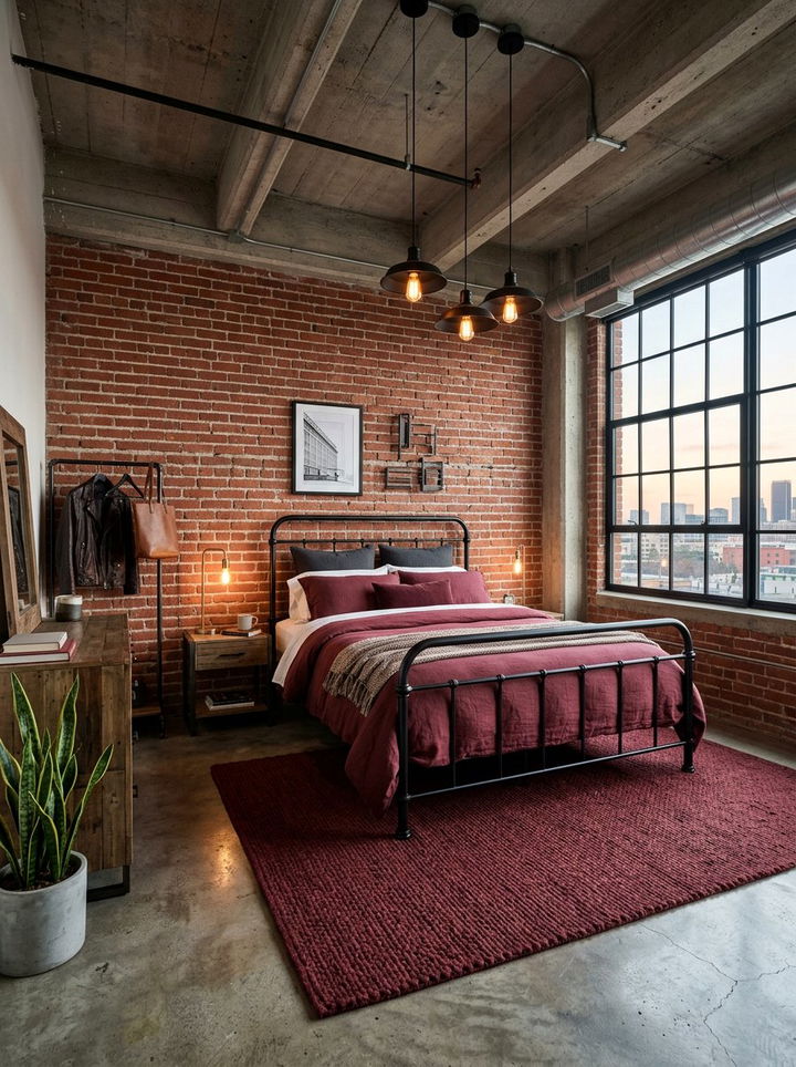 Industrial maroon bedroom - 30 maroon bedroom ideas