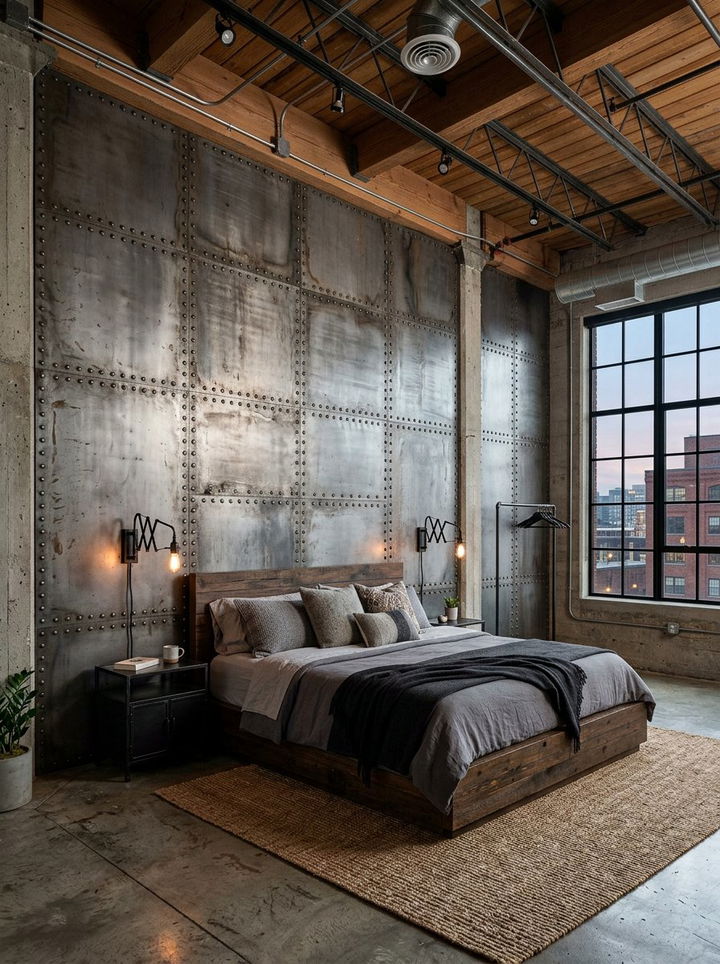 Industrial metal wall - 30 bedroom feature wall ideas