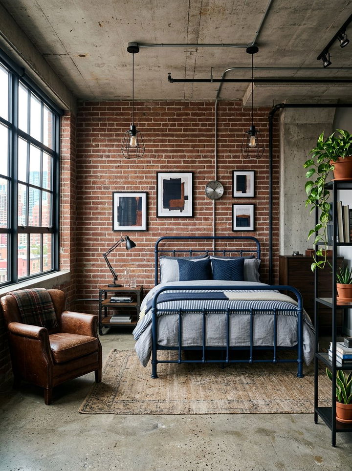 Industrial navy bedroom - 30 navy bedroom decor ideas