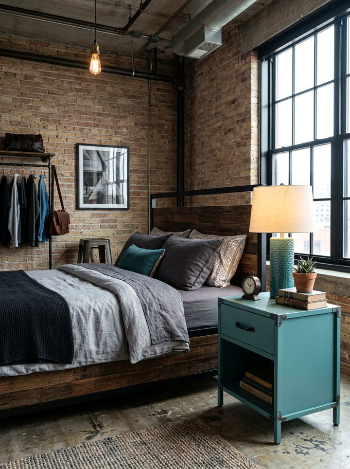 Industrial nightstand teal bedroom - 30 industrial teal bedroom ideas
