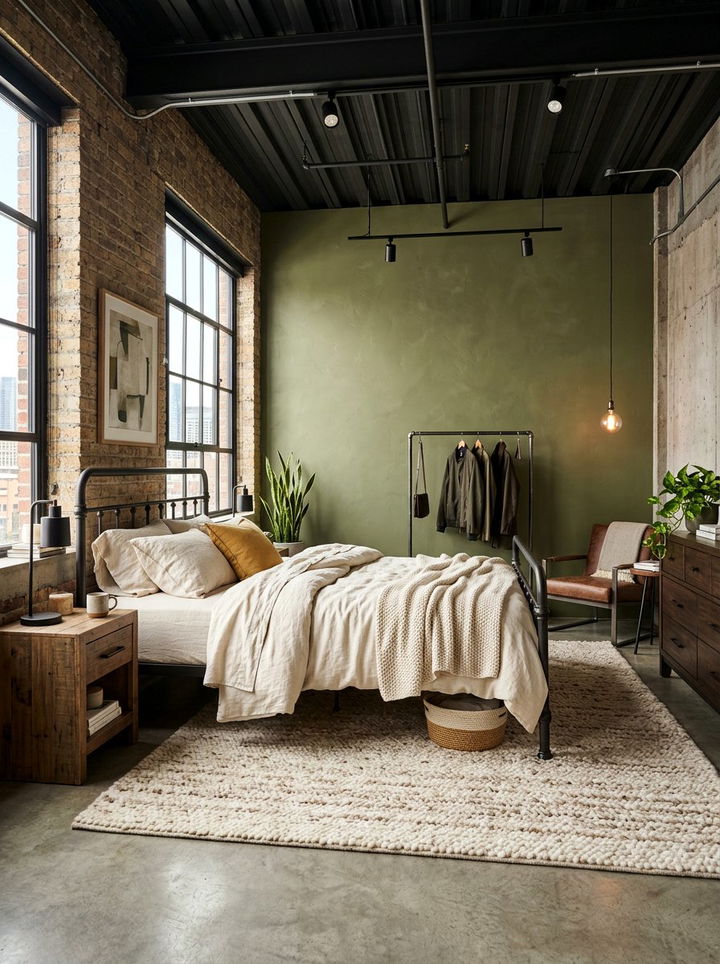 Industrial olive room - 30 olive and cream bedroom ideas