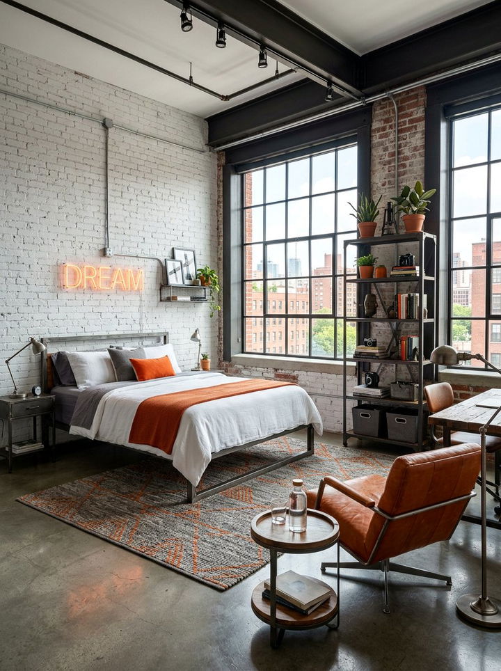 Industrial orange and white bedroom layout - 30 orange and white bedroom ideas